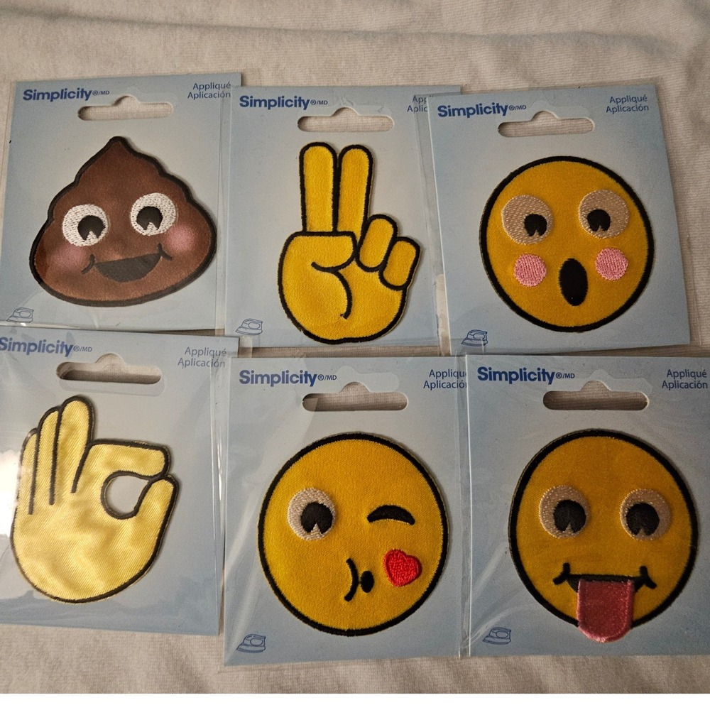 Simplicity Emoji Iron On‎ Applique Patches Bundle 6 Piece Set Poop Peace OK Hand